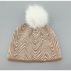 Vera Bradley Beanie Hat Tan Zebra Print Pom Pom Fleece Lined Cozy